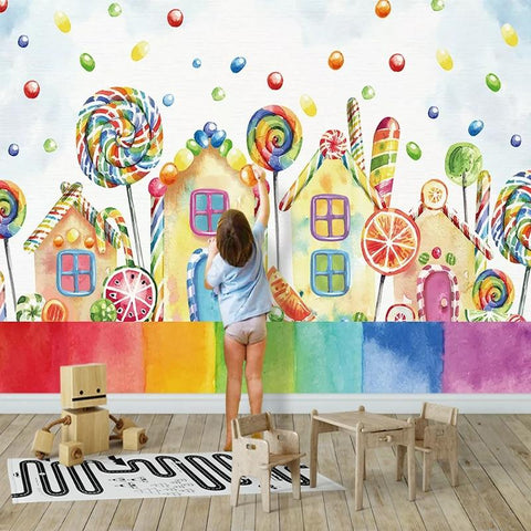 Image of Colorful Cartoon Houses and Lollipops Wallpaper Mural, Custom Sizes Available Household-Wallpaper Maughon's