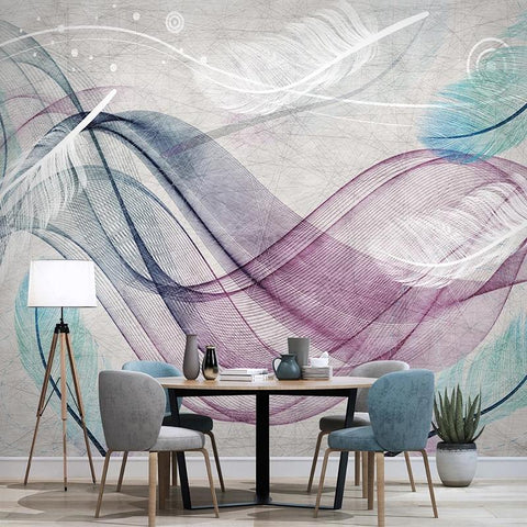 Image of Colorful Feather Line Wallpaper Mural, Custom Sizes Available Household-Wallpaper Maughon's