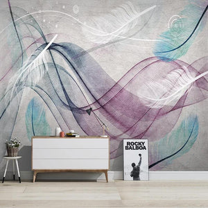Colorful Feather Line Wallpaper Mural, Custom Sizes Available Household-Wallpaper Maughon's 