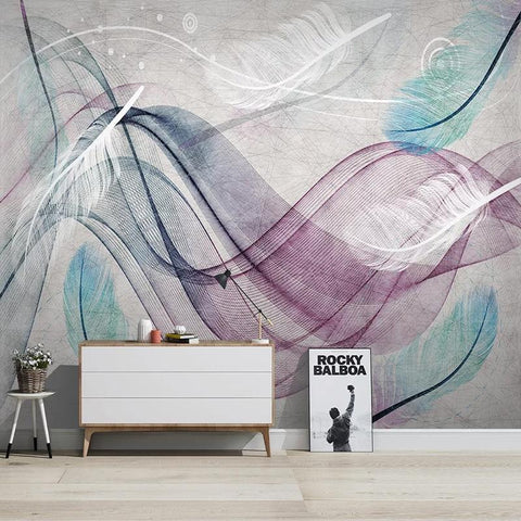 Image of Colorful Feather Line Wallpaper Mural, Custom Sizes Available Household-Wallpaper Maughon's