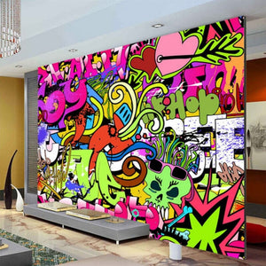 Colorful Grafitti Art Wallpaper Mural, Custom Sizes Available