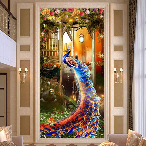 Image of Colorful Peacock Vertical Wallpaper Mural, Custom Sizes Available Maughon's