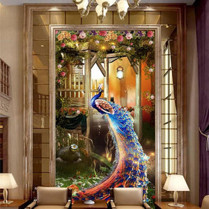 Exquisite Colorful Peacock Vertical Wallpaper Mural, Custom Sizes Available