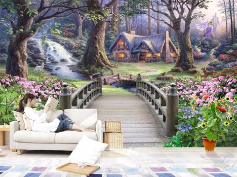 Image of Cottage In the Woods Wallpaper Mural, Custom Sizes Available Wall Murals Maughon's