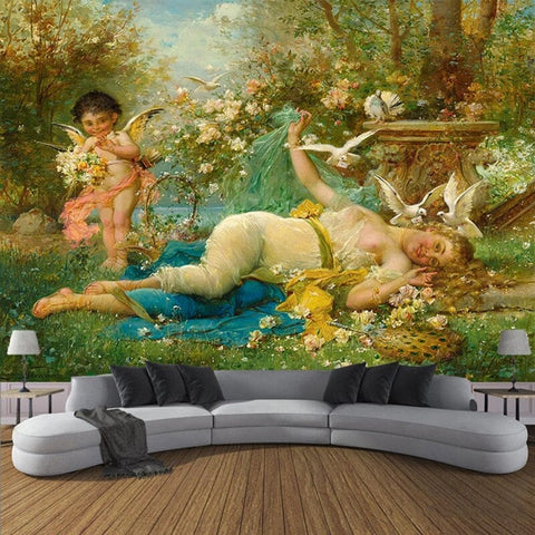 Image of Cupid and Psyche Oil Painting Wallpaper Mural, Custom Sizes Available Wall Murals Maughon's Waterproof Canvas