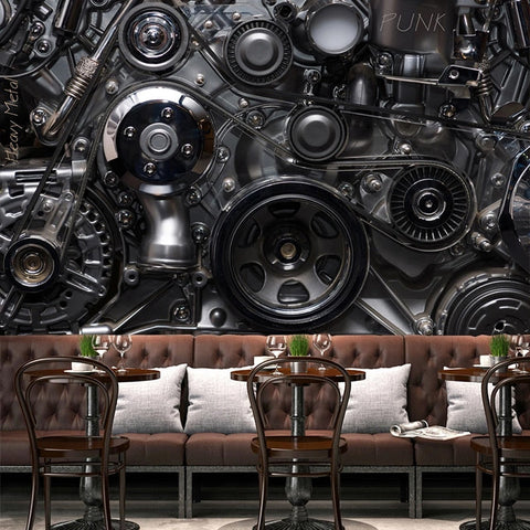 Image of Custom 3D Mural Wallpaper Retro Metal Machine Gear Poster Photo Wall Paper Living Room Restaurant Bar KTV Background Wall Fresco Maughon's