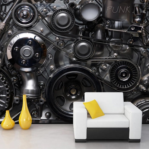 Image of Custom 3D Mural Wallpaper Retro Metal Machine Gear Poster Photo Wall Paper Living Room Restaurant Bar KTV Background Wall Fresco Maughon's
