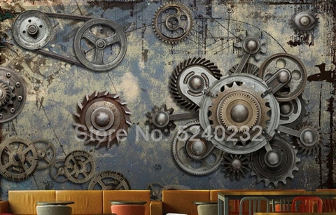 Image of Custom Photo Mural 3D Stereoscopic Retro Nostalgic Creative Mechanical Gear KTV Bar Cafe Restaurant Background Art Wall Painting Maughon's