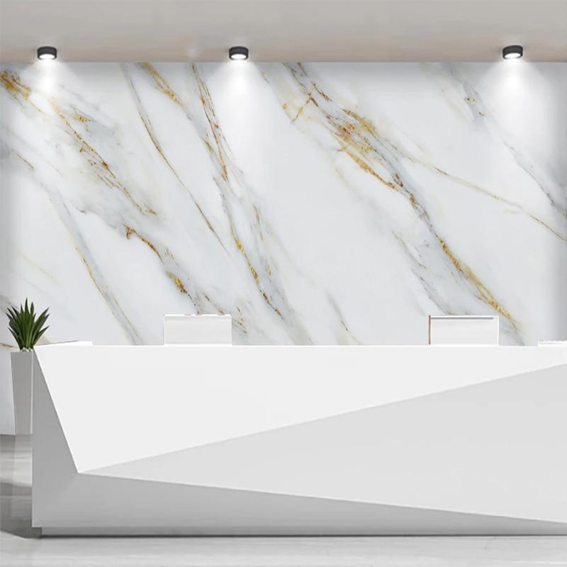 Custom Photo Wallpaper Modern Jazz White Marble Wallpaper 3D Golden Stripe Stone Texture Mural Office Reception Wall Papers 3 D Wall Murals Maughon's
