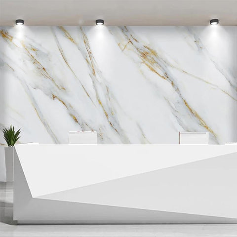 Image of Custom Photo Wallpaper Modern Jazz White Marble Wallpaper 3D Golden Stripe Stone Texture Mural Office Reception Wall Papers 3 D Wall Murals Maughon's