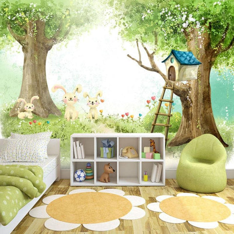 Image of Cute Cartoon Animals and Trees Kid's Wallpaper Mural, Custom Sizes Available Maughon's