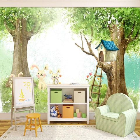 Image of Cute Cartoon Animals and Trees Kid's Wallpaper Mural, Custom Sizes Available Maughon's