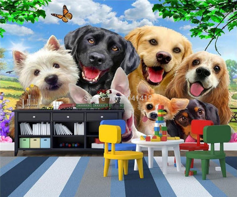 Image of Cute Cartoon Dogs Wallpaper Mural, Custom Sizes Available Wall Murals Maughon's