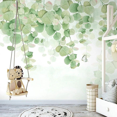 Image of Dainty Green Leaves Wallpaper Mural, Custom Sizes Available Maughon's