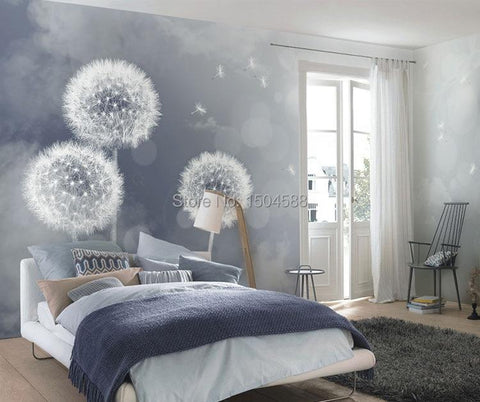Image of Dandelions on a Gray Background Botanical Wallpaper Mural, Custom Sizes Available Household-Wallpaper Maughon's