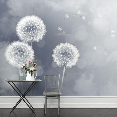 Image of Dandelions on a Gray Background Botanical Wallpaper Mural, Custom Sizes Available Household-Wallpaper Maughon's