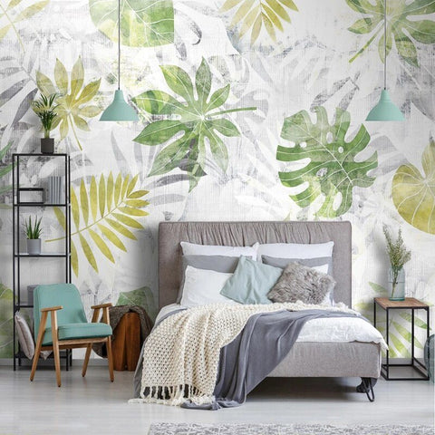 Image of Decorative Tropical Leaves Wallpaper Mural, Custom Sizes Available Wall Murals Maughon's