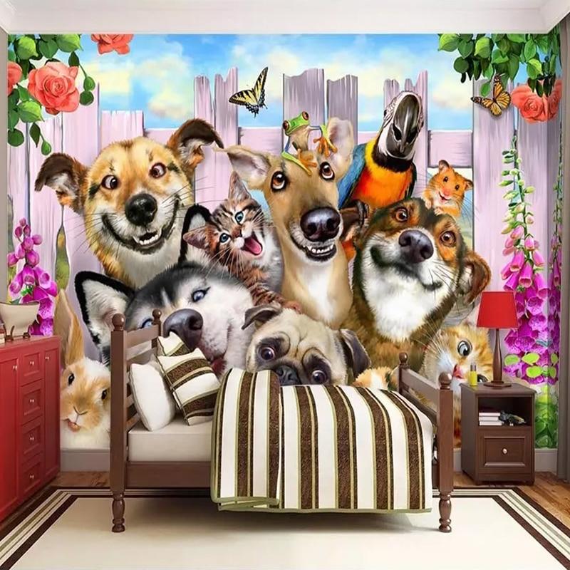 Dogs, Cats, Animal Cartoon Wallpaper Mural, Custom Sizes Available Household-Wallpaper Maughon's