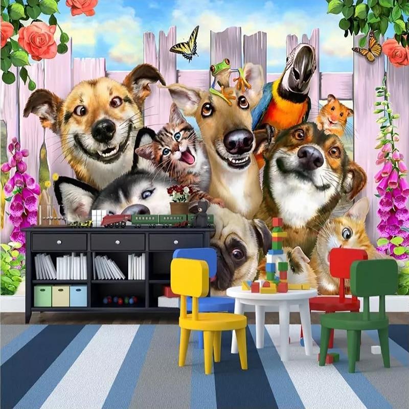 Dogs, Cats, Animal Cartoon Wallpaper Mural, Custom Sizes Available Household-Wallpaper Maughon's