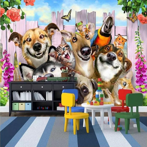 Image of Dogs, Cats, Animal Cartoon Wallpaper Mural, Custom Sizes Available Household-Wallpaper Maughon's