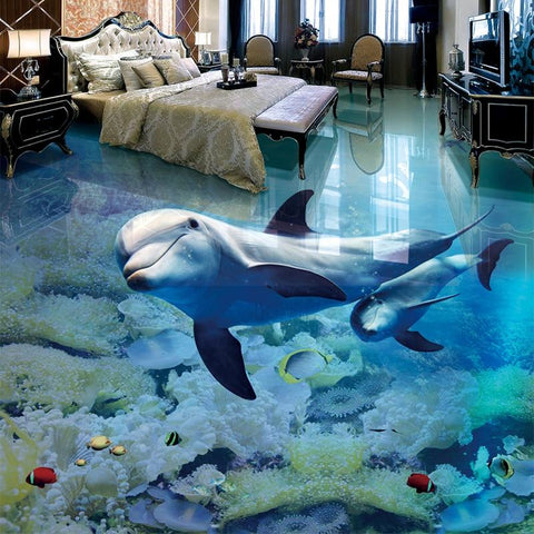 Image of Dolphin and Baby Self Adhesive Floor Mural, Custom Sizes Available Maughon's