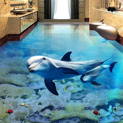 Image of Dolphin and Baby Self Adhesive Floor Mural, Custom Sizes Available Maughon's