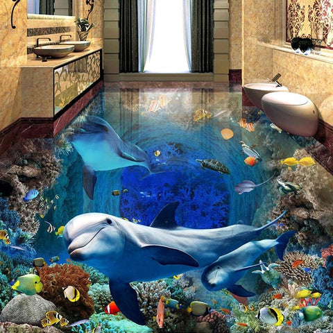 Image of Dolphins and Coral Reef Self Adhesive Floor Mural, Custom Sizes Available Maughon's