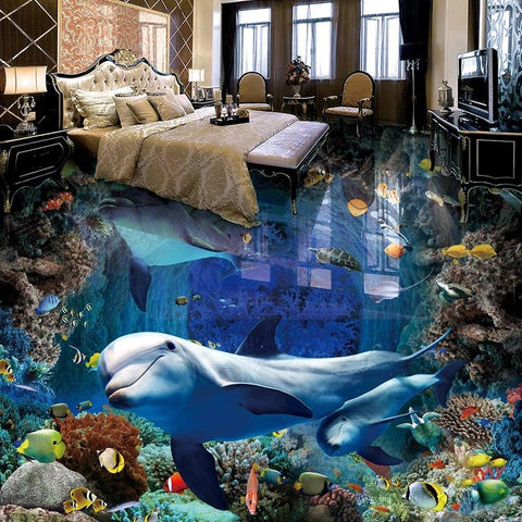 Image of Dolphins and Coral Reef Self Adhesive Floor Mural, Custom Sizes Available Maughon's