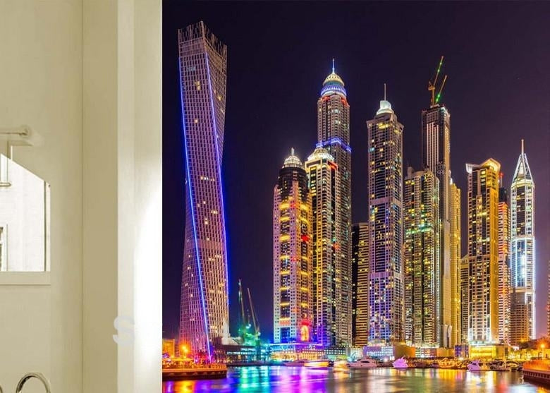 Dubai at Night Wallpaper Mural, Custom Sizes Available