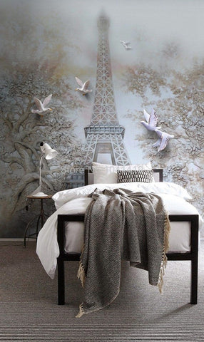 Image of Eiffel Tower Outline Wallpaper Mural, Custom Size Available Wall Murals Maughon's