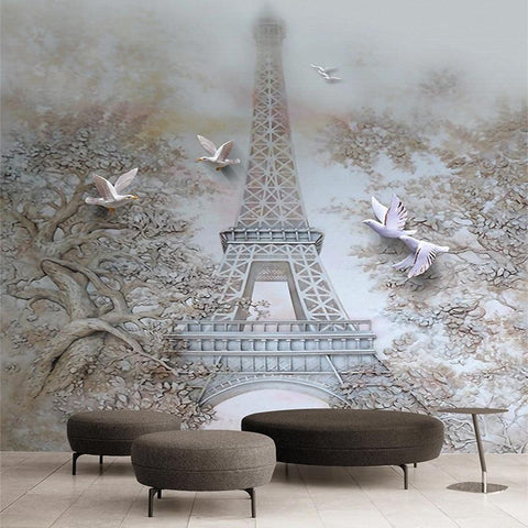 Image of Eiffel Tower Outline Wallpaper Mural, Custom Size Available Wall Murals Maughon's
