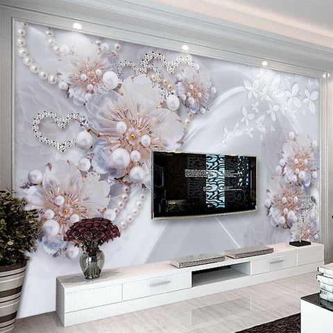 Image of Elegant Pearl and Diamond Jewelry Wallpaper Mural, Custom Sizes Available Maughon's