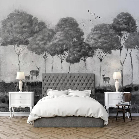 Image of Elk Forest Black And White Background Wallpaper Mural, Custom Sizes Available Maughon's