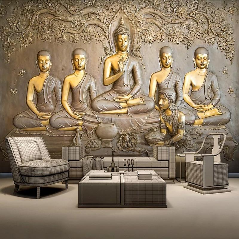Embossed Golden Buddha Wallpaper Mural, Custom Sizes Available Wall Murals Maughon's