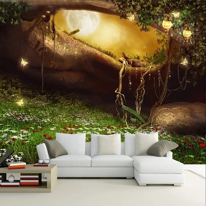 Enchanted Moonlit Forest Wallpaper Mural, Custom Sizes Available Wall Murals Maughon's Waterproof Canvas