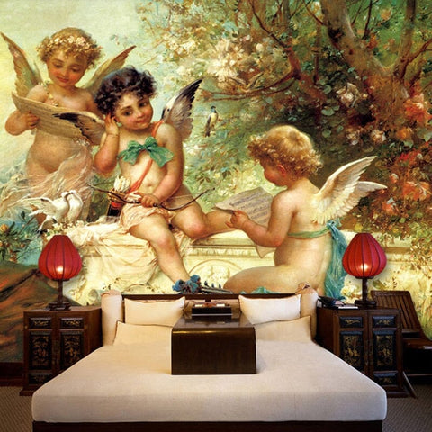 Image of European Angel Oil Painting Wallpaper Mural, Custom Sizes Available Wall Murals Maughon's