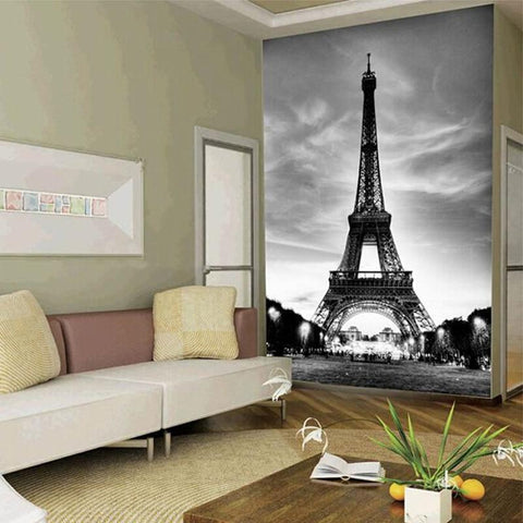 Image of European Architecture Black And White Eiffel Tower Wallpaper Mural, Custom Sizes Available Household-Wallpaper Maughon's