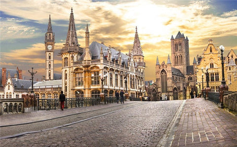 Image of European Old City At Sunset Wallpaper Mural, Custom Sizes Available Wall Murals Maughon's