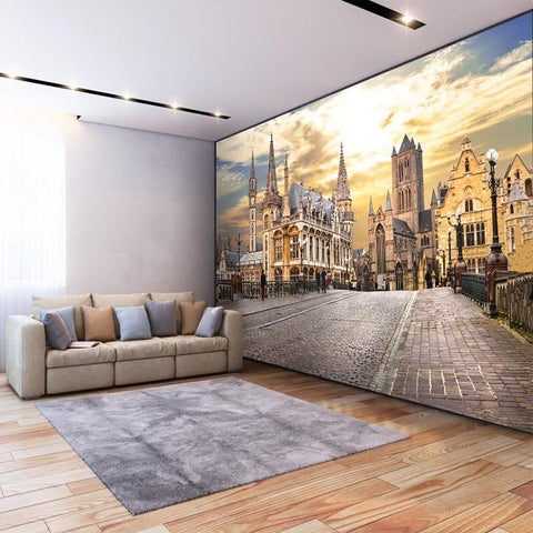 Image of European Old City At Sunset Wallpaper Mural, Custom Sizes Available Wall Murals Maughon's