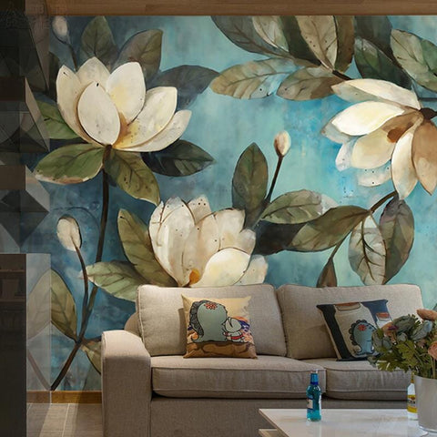Image of European Painting Magnolias Wallpaper Mural, Custom Sizes Available Wall Murals Maughon's