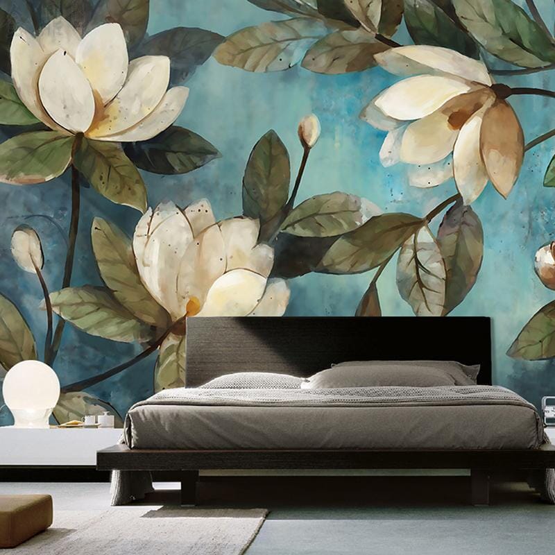 European Painting Magnolias Wallpaper Mural, Custom Sizes Available Wall Murals Maughon's Waterproof Canvas