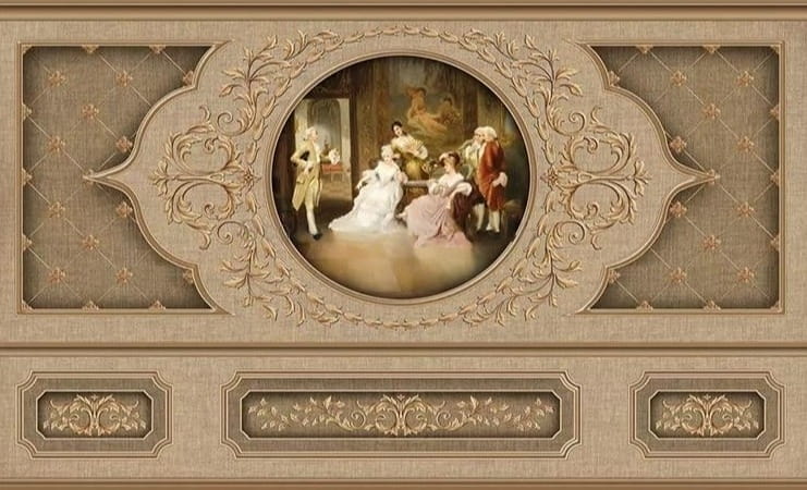 European Retro Classical Decorative Panel Wallpaper Mural, Custom Sizes Available