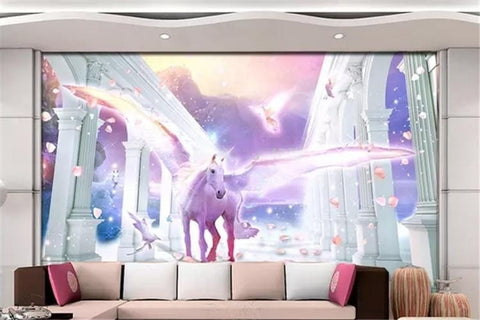 Image of Enchanting Winged Unicorn Fantasy Art Wallpaper Mural, Custom Sizes Available
