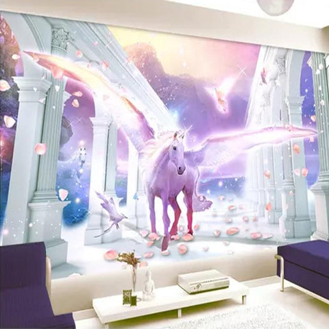 Image of European Romantic Unicorn Wallpaper Mural, Custom Sizes Available Household-Wallpaper Maughon's