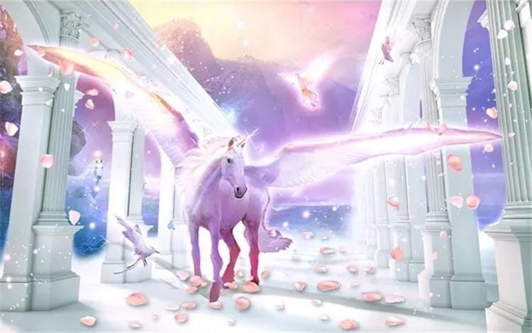 Enchanting Winged Unicorn Fantasy Art Wallpaper Mural, Custom Sizes Available