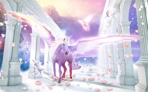 Image of Enchanting Winged Unicorn Fantasy Art Wallpaper Mural, Custom Sizes Available