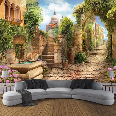 Image of European Small Town Street View Wallpaper Mural, Custom Sizes Available Household-Wallpaper Maughon's