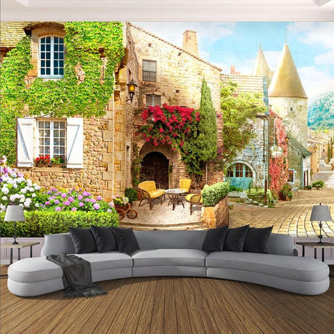 Image of European Street Scene Cafe Wallpaper Mural, Custom Sizes Available Household-Wallpaper Maughon's