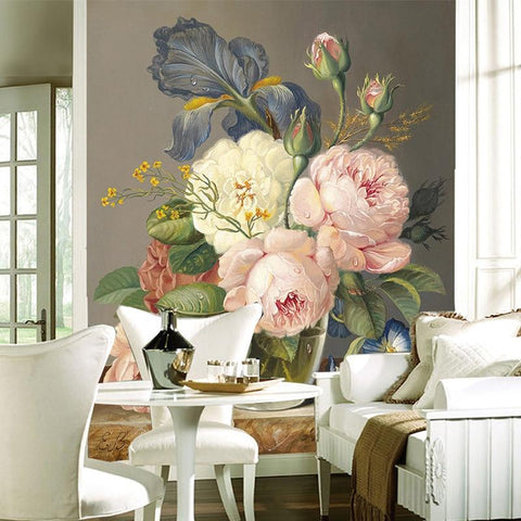 Image of European Style 3D Stereo Flowers Oil Painting Photo Wallpaper Murals Living Room TV Sofa Hotel Entrance Backdrop Wall Decor 3 D Wall Murals Maughon's