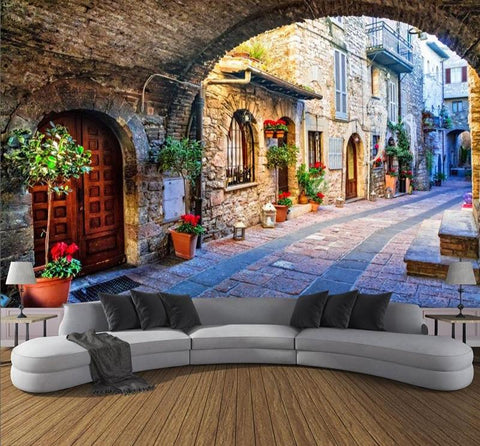 Image of European Style City Street Wallpaper Mural, Custom Sizes Available Maughon's